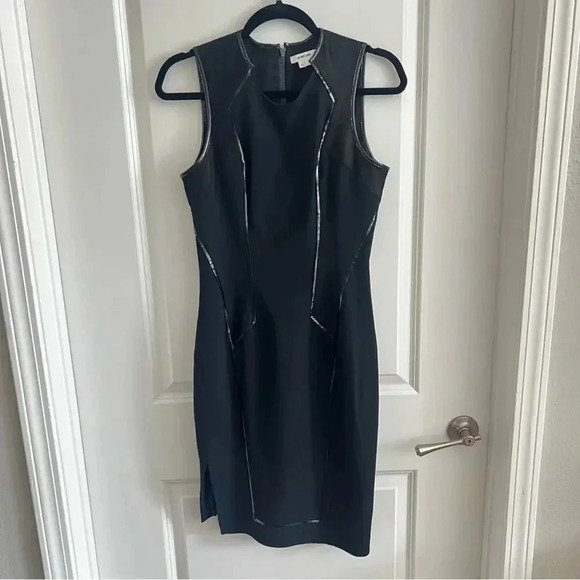 B99 Helmut Lang Leather Leather Trim Dress Size 6 - Picture 1 of 6